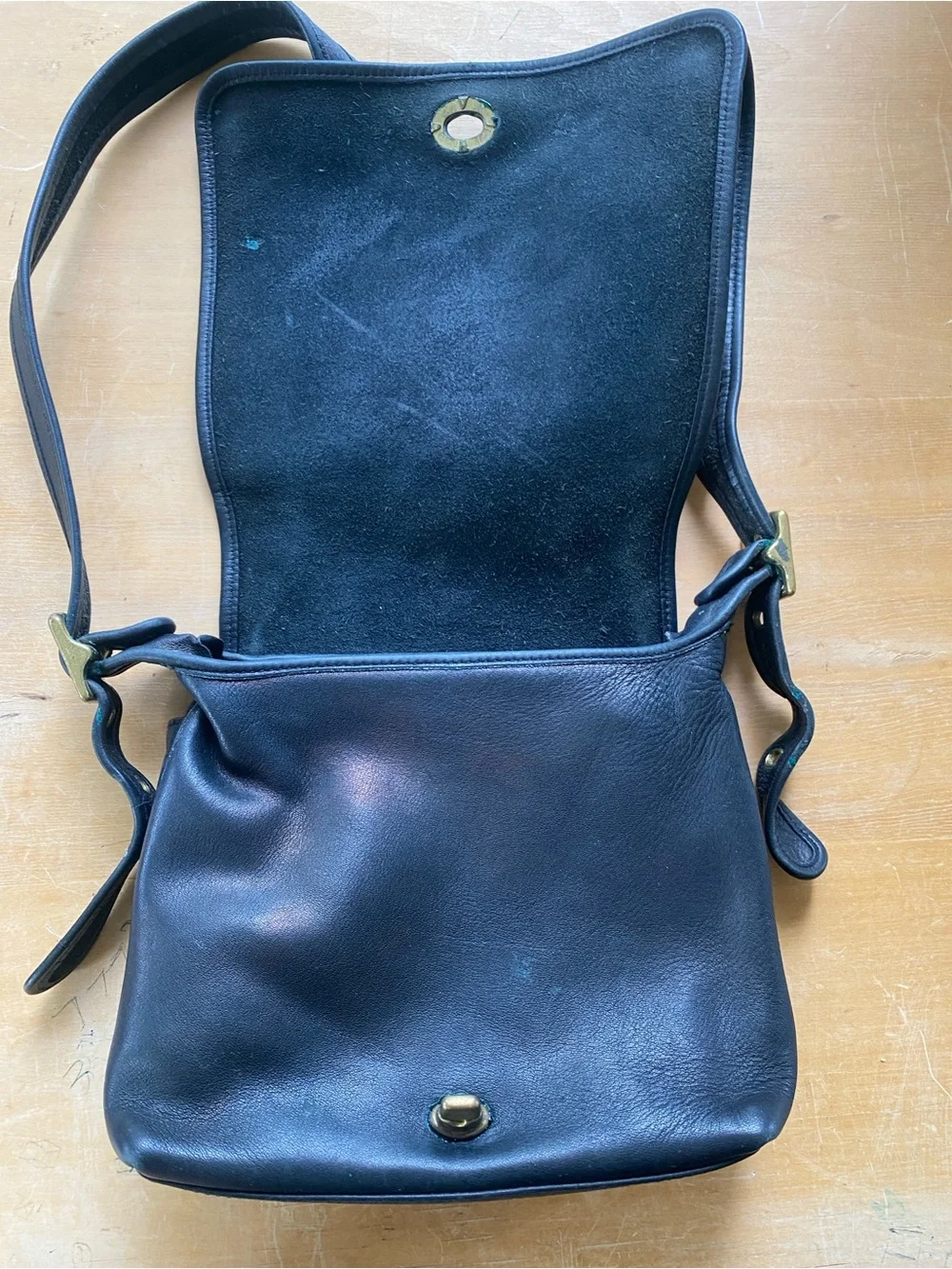 Coach Legacy Black Leather Messenger Bag 9715 with Brass-Tone Turn Lock